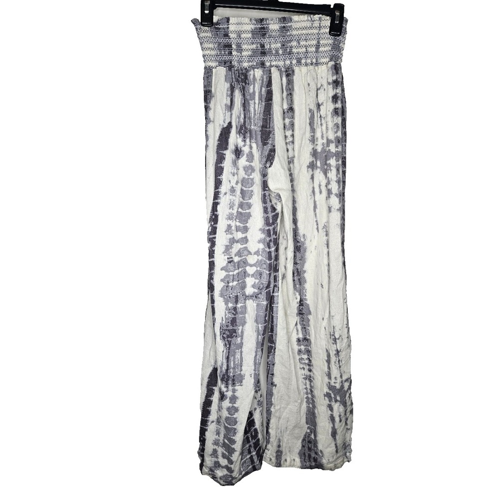 Rewash Women L Linen Blend Gray Tie Dye Wide Leg Pants Boho Coastal Festival